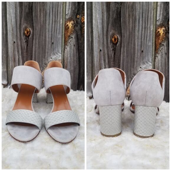 Gray Suede Heeled Dress Sandals Aquatalia Suzanne Size 7 Sueded Leather Open Toe - Picture 4 of 14